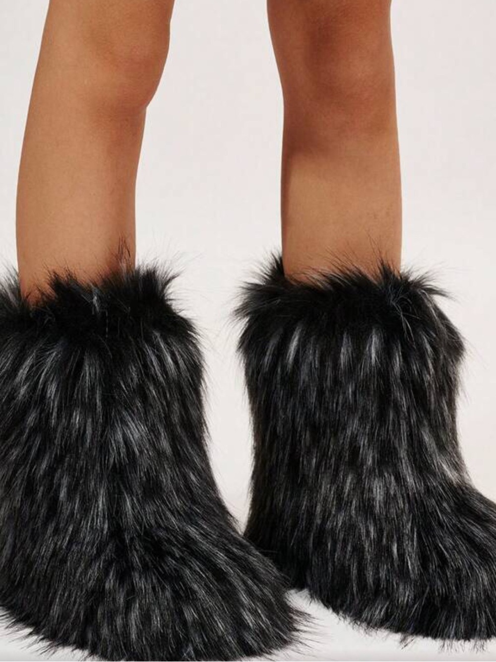 NEW black with hint of gray Faux Fur Fluffy Ankle Booties FUR 7.5 8